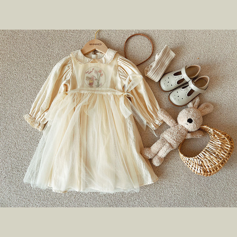 Girls' baby collar embroidered yarn skirt 202 lady spring new gentle and lovely girl baby sweet princess skirt