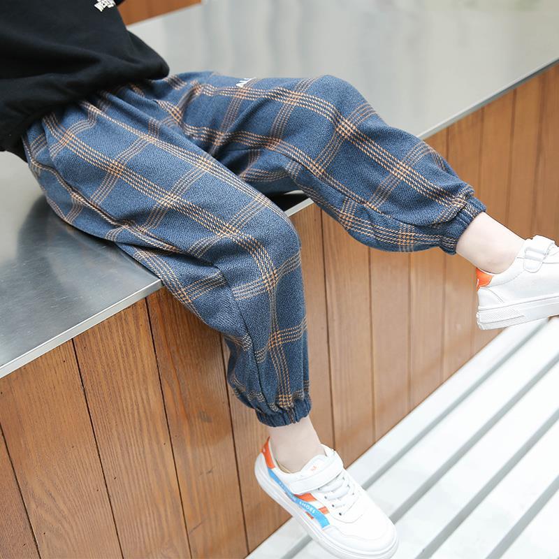 Boys' pants spring and autumn 2022 fashion plaid pants middle-aged children's loose pants children's casual pants autumn fashion