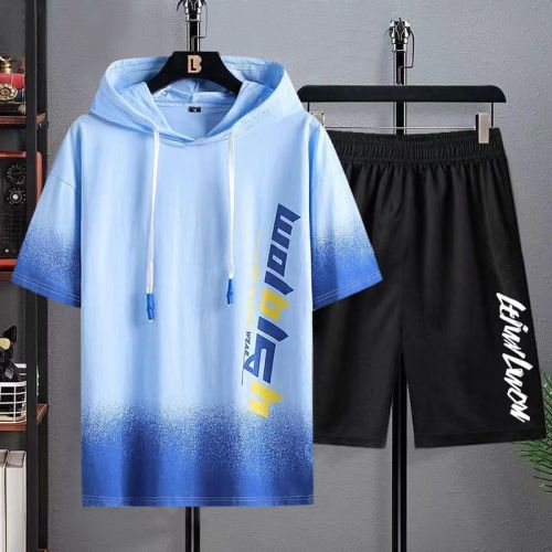 Summer men's large fashion trendy ice suit ins casual and versatile handsome youth student trend T-shirt