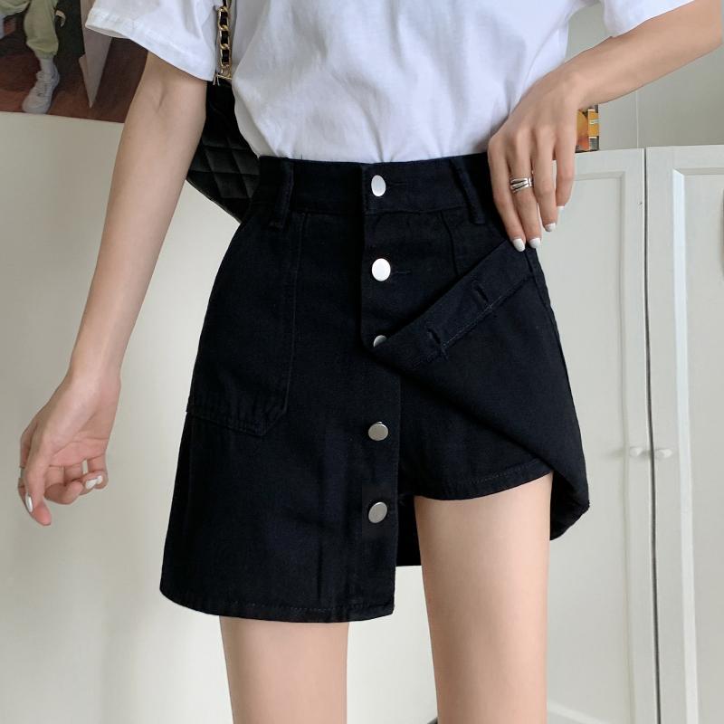 Summer high waist thin anti tarnish Denim Short Skirt female skirt Student Korean version large size fat mm wrap hip A-line skirt