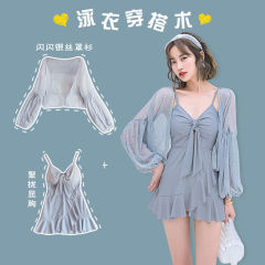 Onepiece swimsuit fairy fan 2021 new caution machine sexy small chest gathered in hot spring conservative Large Size Swimsuit