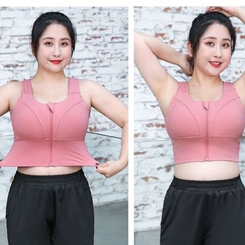 [large front zipper sports bra] women's Fitness Yoga vest shockproof large chest fat mm running bra