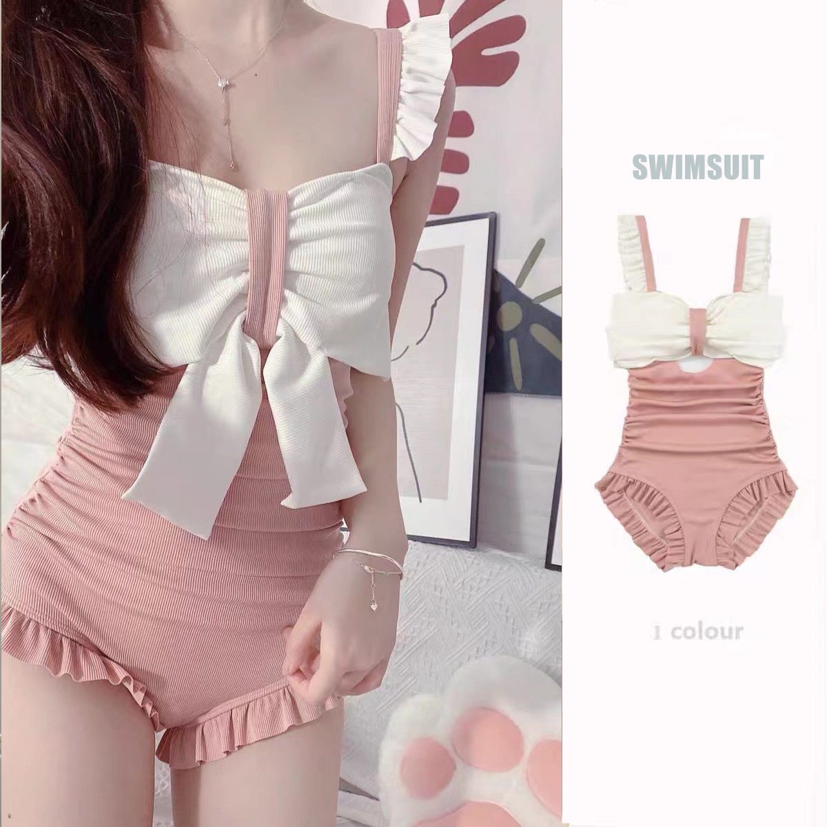 Swimsuit girl Laurie sweet conservative student pure desire to be careful machine show thin hot spring swimsuit holiday fragrance