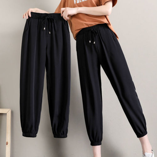 Ice silk imitation cotton linen sweatpants women's cropped pants summer thin  new Harlem pants loose legged casual pants