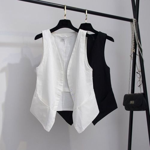 Summer vest women's short wear out thin 2022 new cotton and hemp top women's Korean sleeveless vest waistcoat