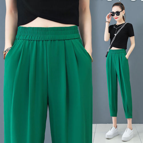 8-inch ice silk pants women's  summer new loose and versatile drop sense Harlan pants popular casual women's pants thin