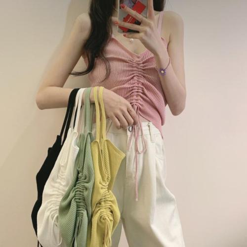 Large drawstring knitted vest suspender female students' new style of wearing outside and wearing inside drapes show thin and versatile sleeveless vest trend