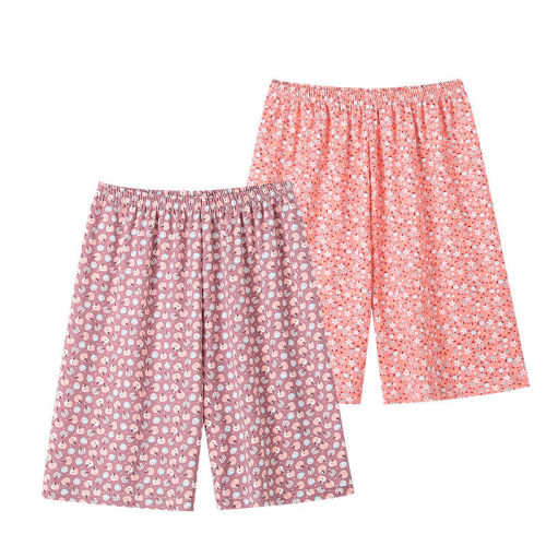 2 pairs of pajamas for mother, middle-aged and elderly women, summer shorts, loose high waist, broken flowers, and 5-point pajamas can be worn outside