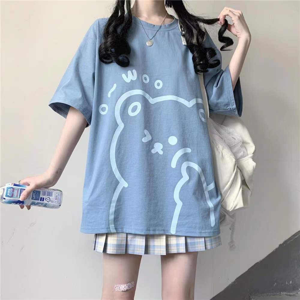 2022 summer new bear short sleeve t-shirt female student Korean loose cute ins college style versatile top trend