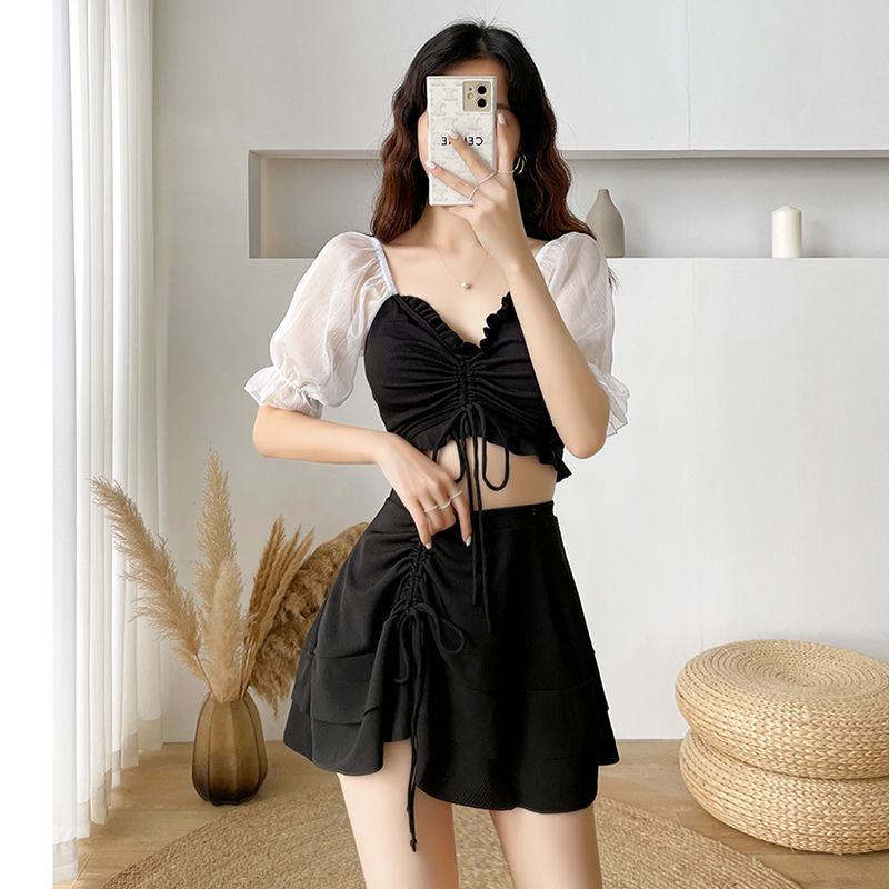 2022 new swimsuit women's split skirt style super fairy sexy long sleeve student conservative thin hot spring small chest swimsuit