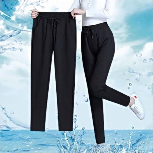 Summer ice silk thin sweatpants women's large women's casual pants high waist loose slim nine point small leg Harlan pants
