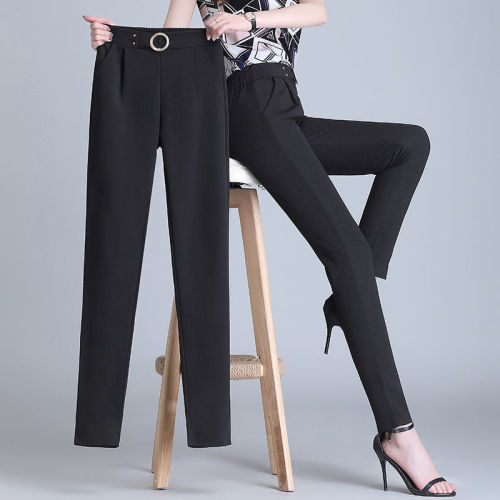 Drop feeling small foot ice silk Harlan pants women high waist spring and autumn thin style loose slim straight tube nine point suit pants women