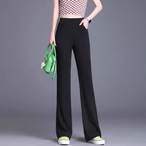 Ice silk flared pants women's summer  thin style loose casual casual versatile slim large micro flare straight pants