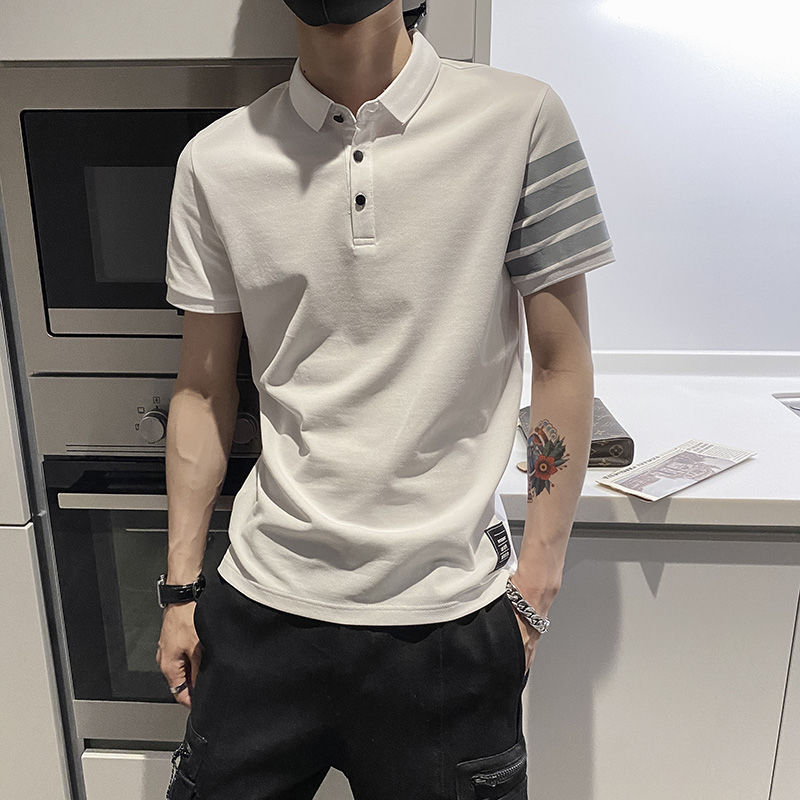 Summer men's net red short sleeve T-shirt slim fit four bar polo shirt men's fashion brand social spirit guy half sleeve