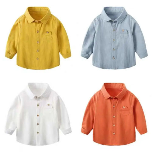 Children's shirt boys' cotton white little girl's shirt spring and autumn long sleeve baby spring top Korean version