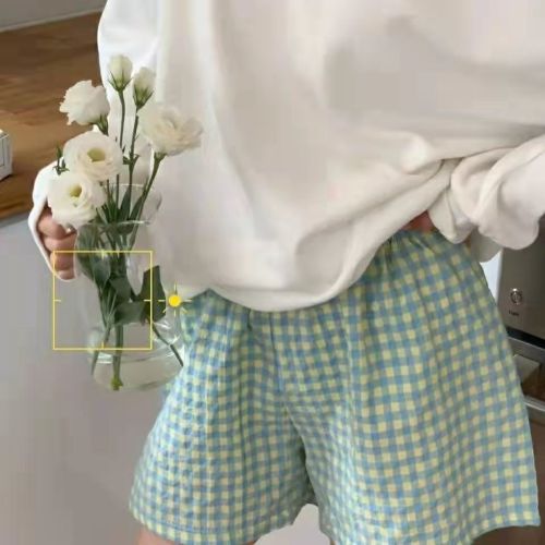Summer women's pajamas 2022 new floral shorts casual Plaid home pajamas student sports style can be worn out