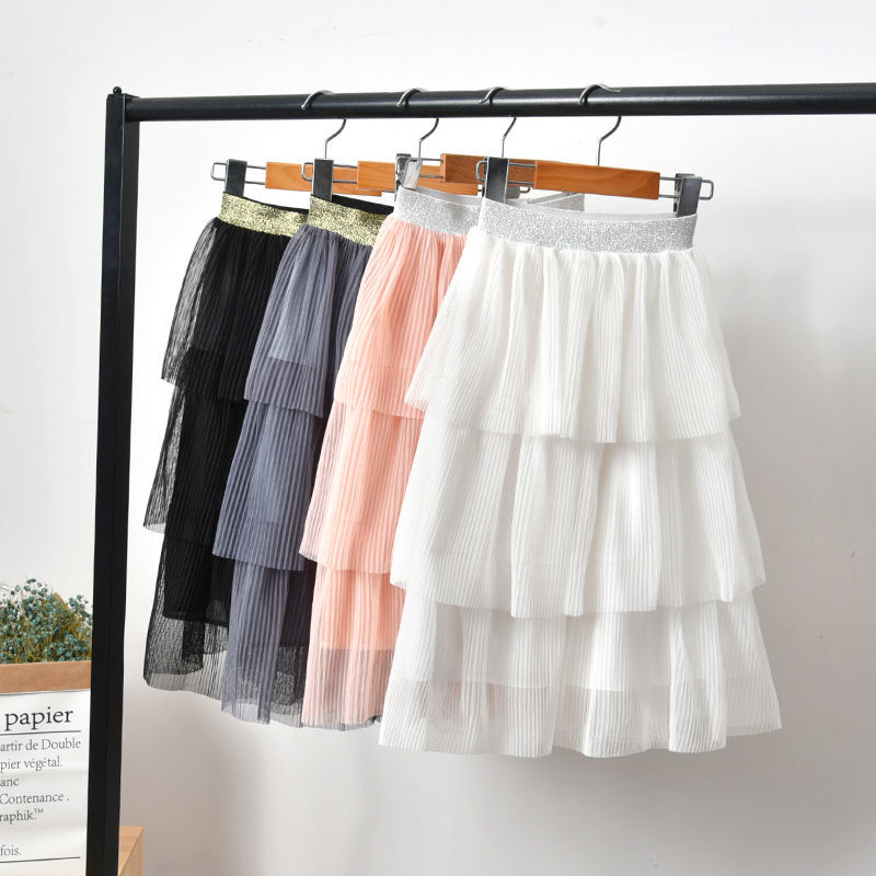 Girls' cake skirt summer half skirt spring middle school children's fashion foreign style mesh skirt autumn little girls' skirt princess skirt