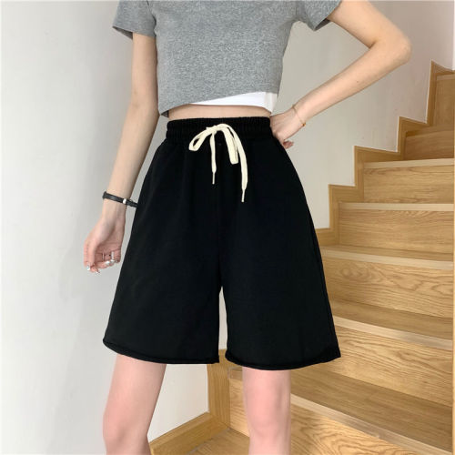 Drawstring five point wide leg pants for female students Korean version new summer loose and versatile slim casual straight shorts for female students
