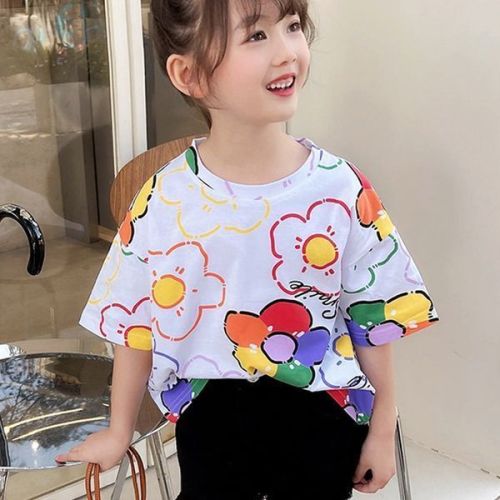 Girls' short sleeve T-shirt summer  new wide version foreign style summer children's T-shirt little girls' half sleeve top fashion