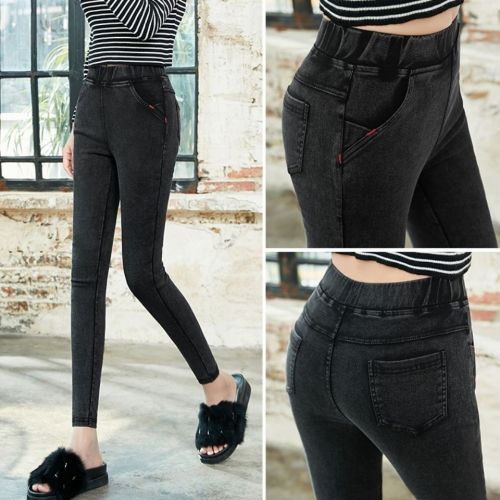 Women's pants summer thin jeans women's outer Leggings black high waist thin elastic small leg pencil pants