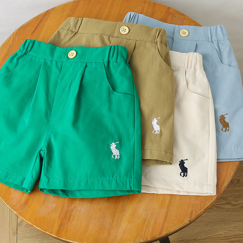 Children's shorts summer 2022 new boys' and girls' embroidered cotton casual pants baby waist button five point pants trend