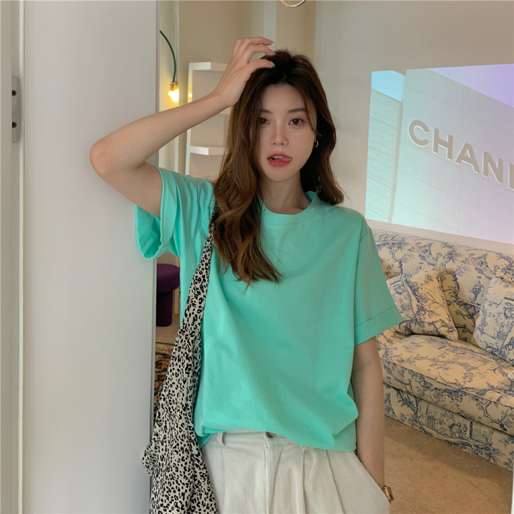 Original price 28.20! [free Valley] cotton comfortable candy color short sleeve T-shirt 4328\lsw