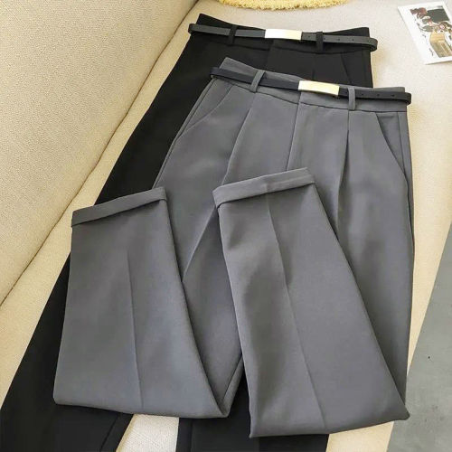  spring / summer new casual pants women's fashion slim loose black versatile radish cropped suit pants Harlan pants