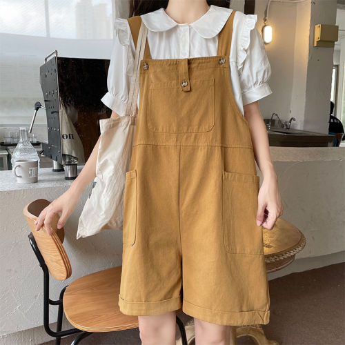 Suspender women's summer thin fashion casual Capris loose Korean student cute one-piece wide leg short pants
