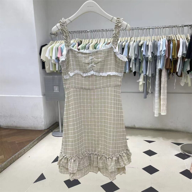 Original price 73.32! [morada] little woman lace Plaid suspender dress 601182\xyy