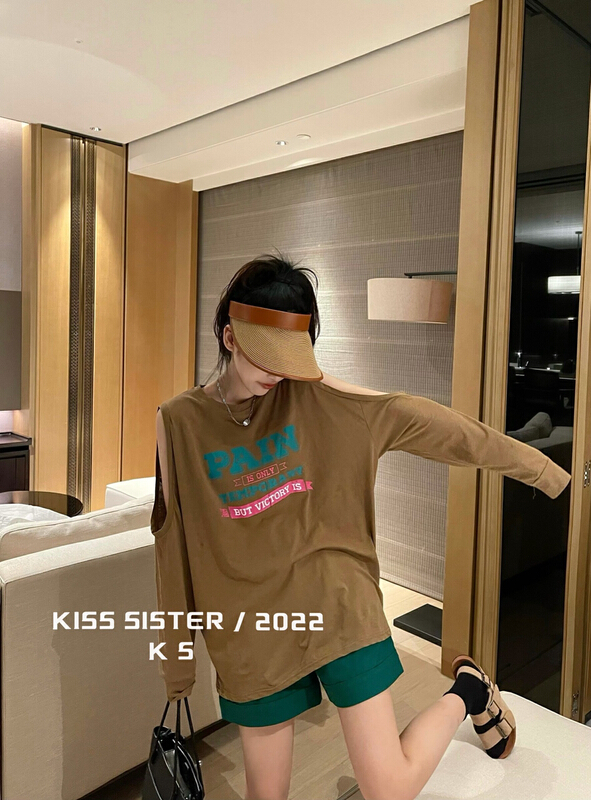 [kiss sister] casual lettered long sleeve T-shirt 9203