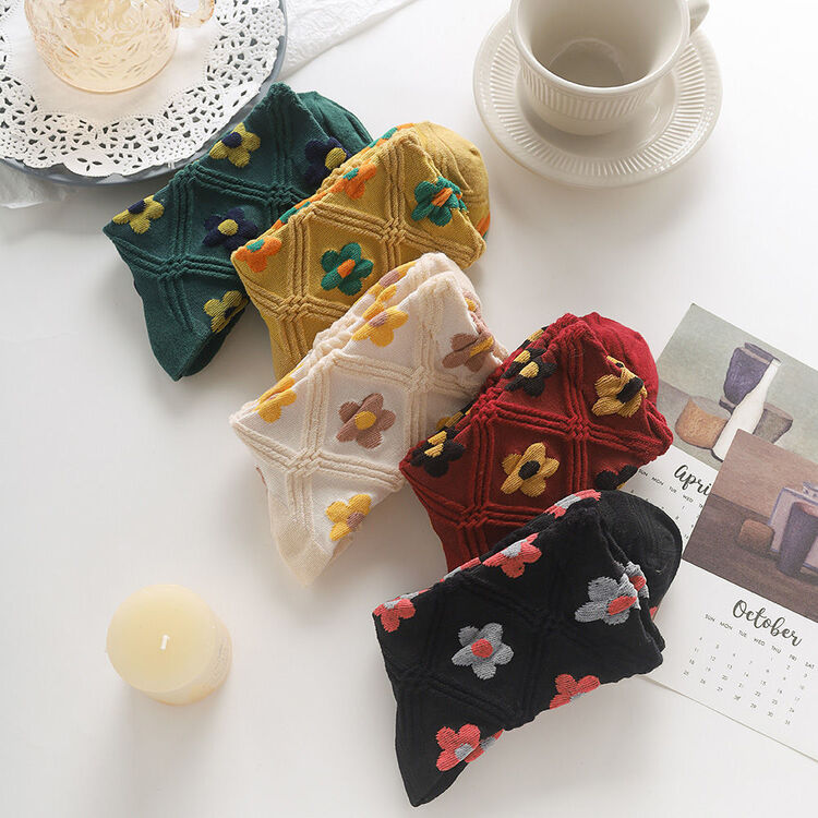 goods in stock! [inside] ins Han Shiya floret medium tube pile socks n8102 floret \zxl
