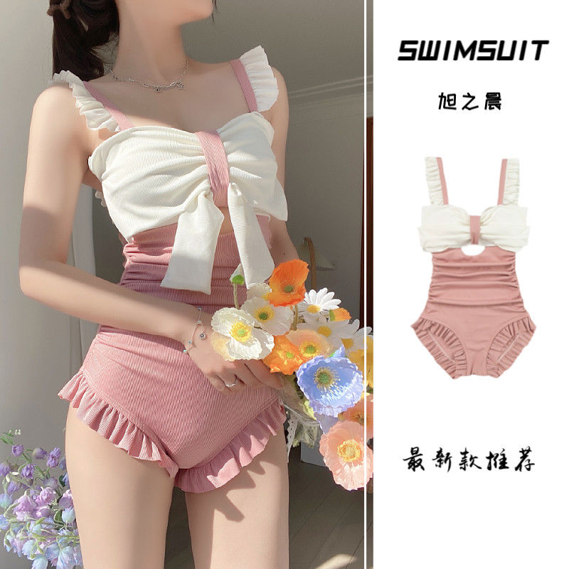 One piece swimsuit female Japanese style small fresh pure desire to cover the belly thin high waist cute sexy ins wind bubble hot spring vacation