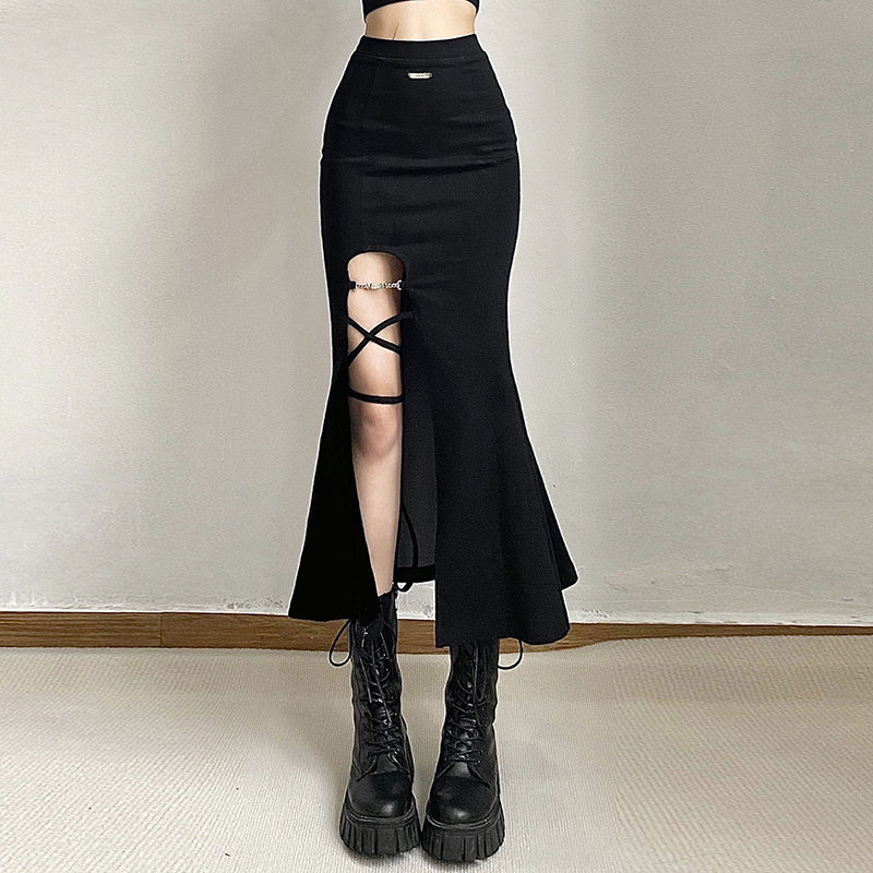 Weirdpuss design personalized bandage side slit high waist skirt female sexy Spice Girl tight Hip Wrap Skirt