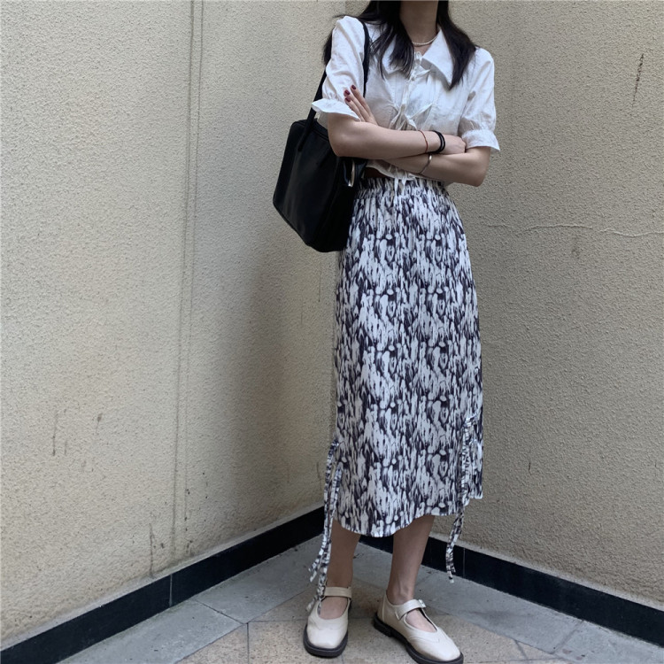 Original price 39.48! [free Valley] Korean personalized print versatile slim skirt 4344\lsw