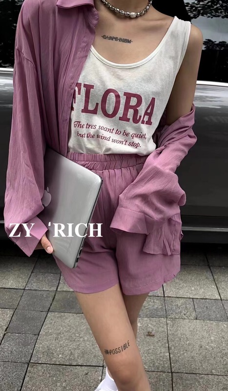 [ZY] simple and comfortable shirt + letter Vest + versatile casual Shorts Set ys3-505\wtt