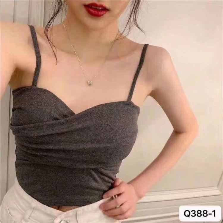 [fat husband's family] sexy slim striped navel exposed solid color knitted suspender vest q388-1\\\hbx