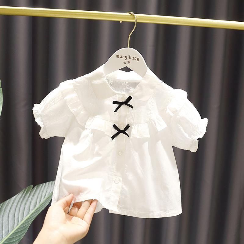 Girls' short sleeve shirt 1-6 years old girls' baby western jacquard summer shirt baby summer new white doll shirt