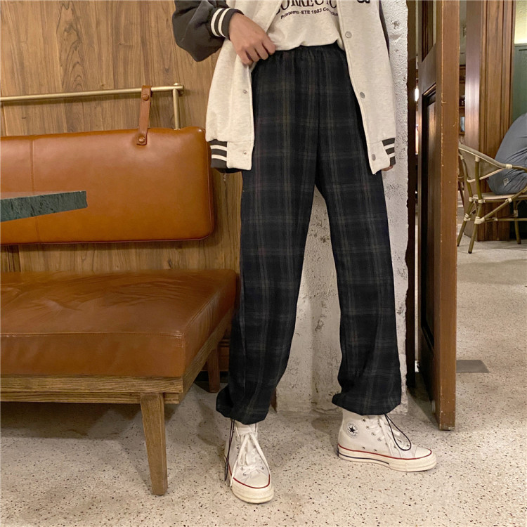 Original price 50.76! Early winter brings new life! [free Valley] elastic waist Plaid simple versatile casual pants 4143\lsw