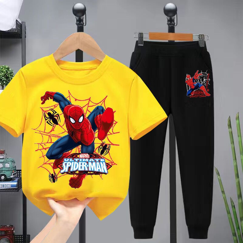 Spider man children's short sleeved pants two spring and summer new children's wear sets middle and large children's handsome children's wear sets trend