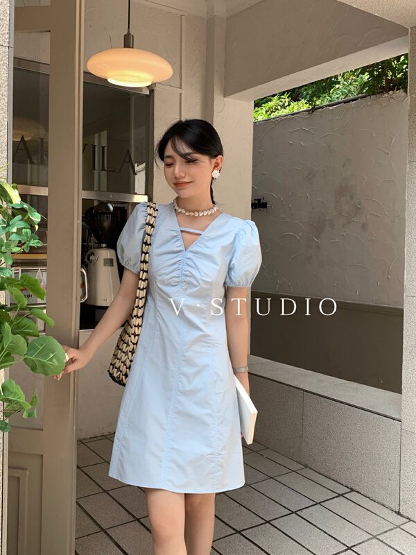 [v.] V-neck versatile slim dress 7961\ll