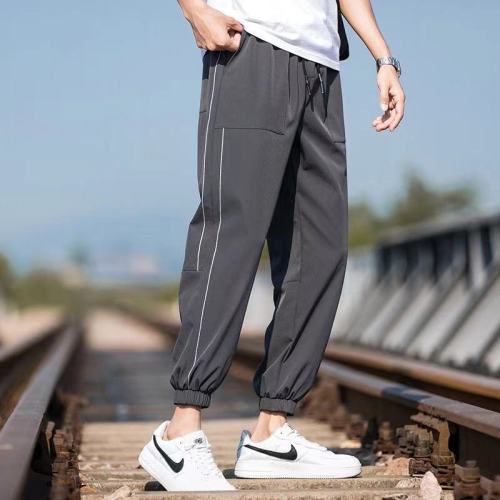 Ice silk quick drying pants breathable men's summer thin 2022 trend loose Leggings cropped pants Harlan student pants