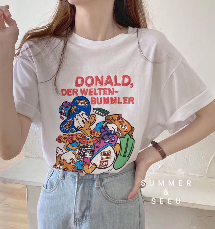 [miss Xixi] round neck Donald Duck net red ins short sleeve T-shirt 7756\db