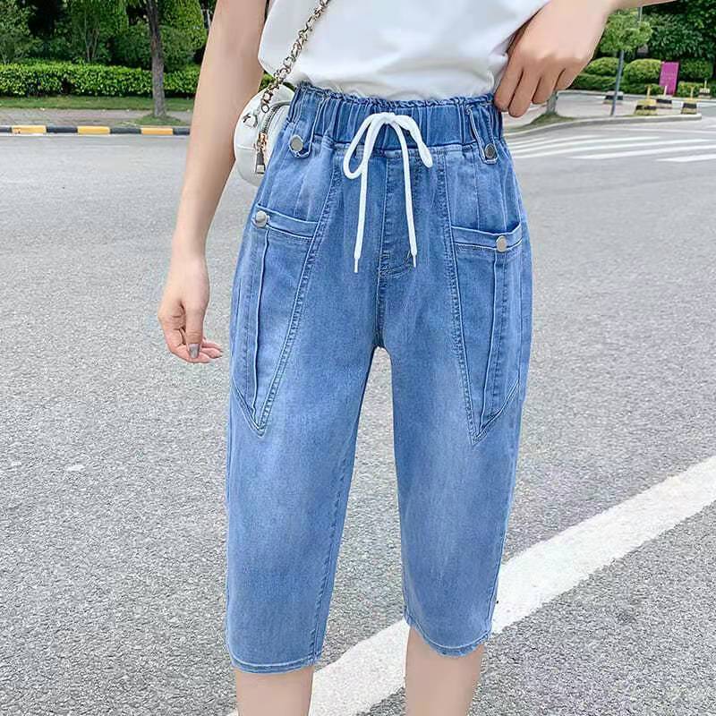 Summer cropped jeans women 2022 new Korean version loose thin Harlan pants fat sister high waist radish pants women