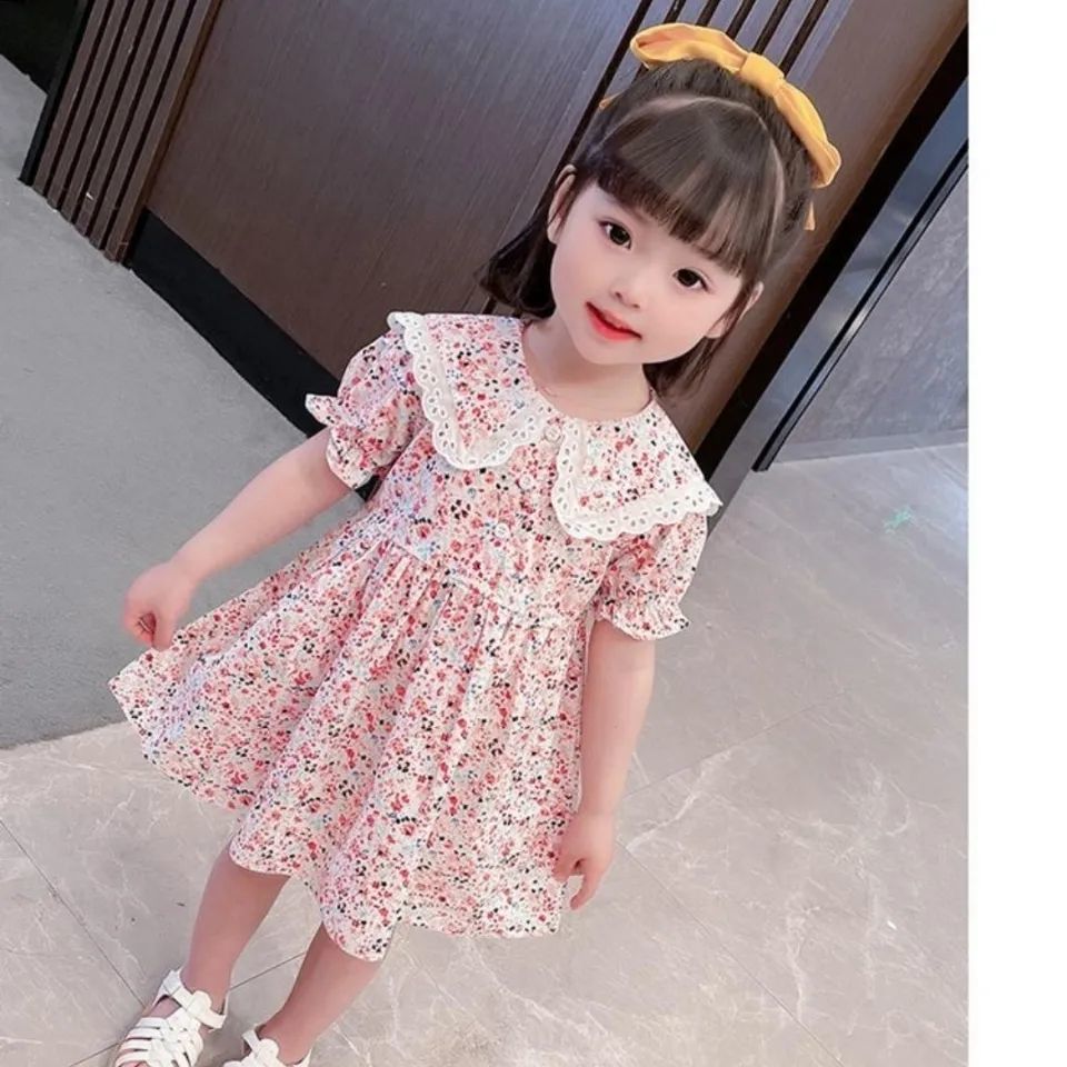 Girls' summer floral dress new Korean version children's foreign style baby girls' summer short sleeve Princess Dress