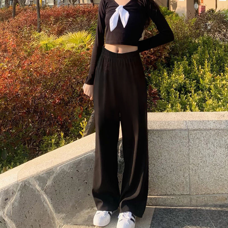 Students' loose and thin wide leg pants women's black pants drag down the ground and feel versatile casual pants summer thin pants women