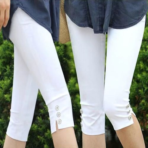 Summer new high waist white Capris women's summer large fat mm middle pants women's elastic thin bottomed women's pants