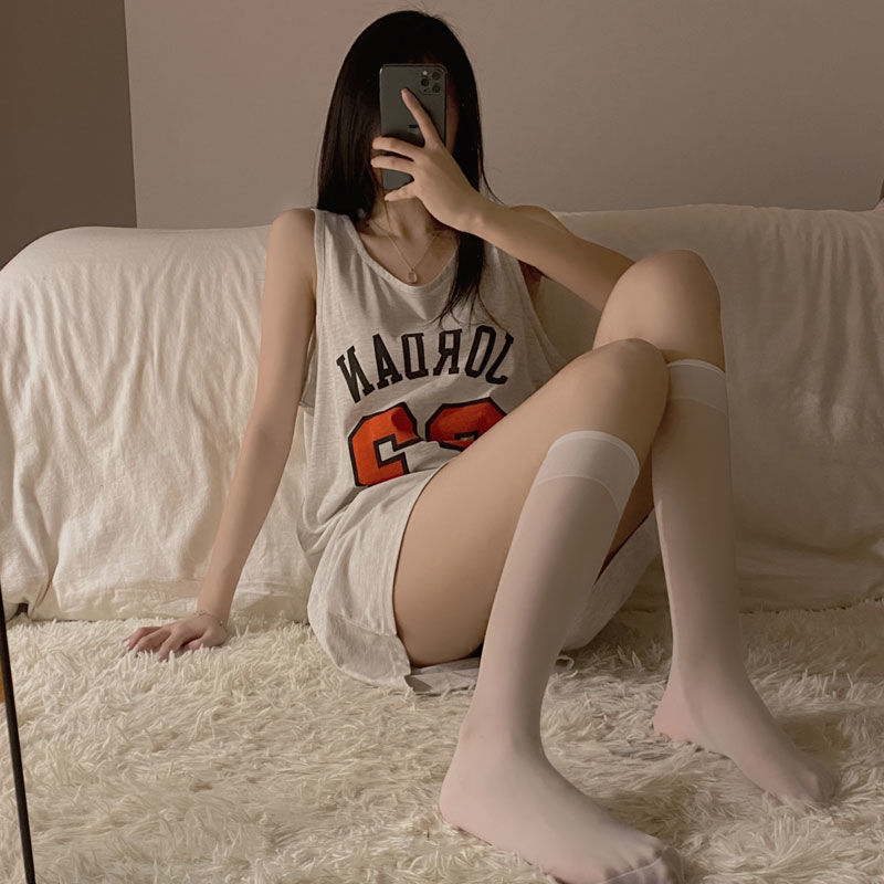 [send silk stockings] nightdress female summer cotton sleeveless vest dress sexy pajamas cute girl home clothes