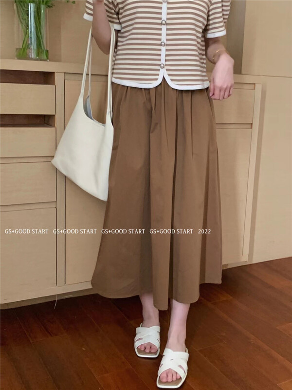[gs.good star] simple and clean color large swing medium length skirt 22382\hjy