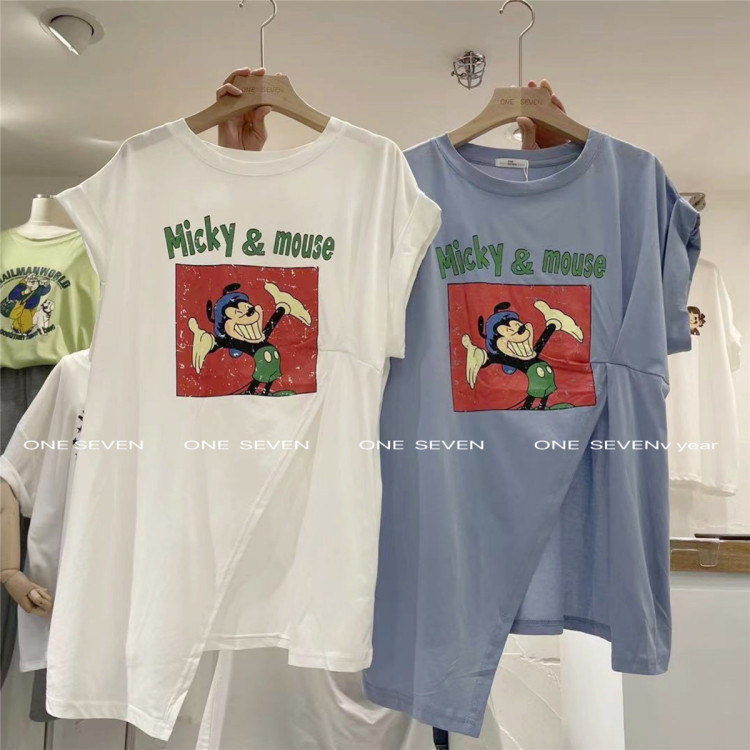 Original price 42.86! [one seven] casual comfort irregular split print short sleeve T-shirt 60373\xyy