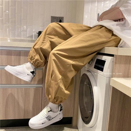 Spring and autumn thin fashion ins Japanese retro versatile solid color loose bloomers work casual pants men's and women's fashion